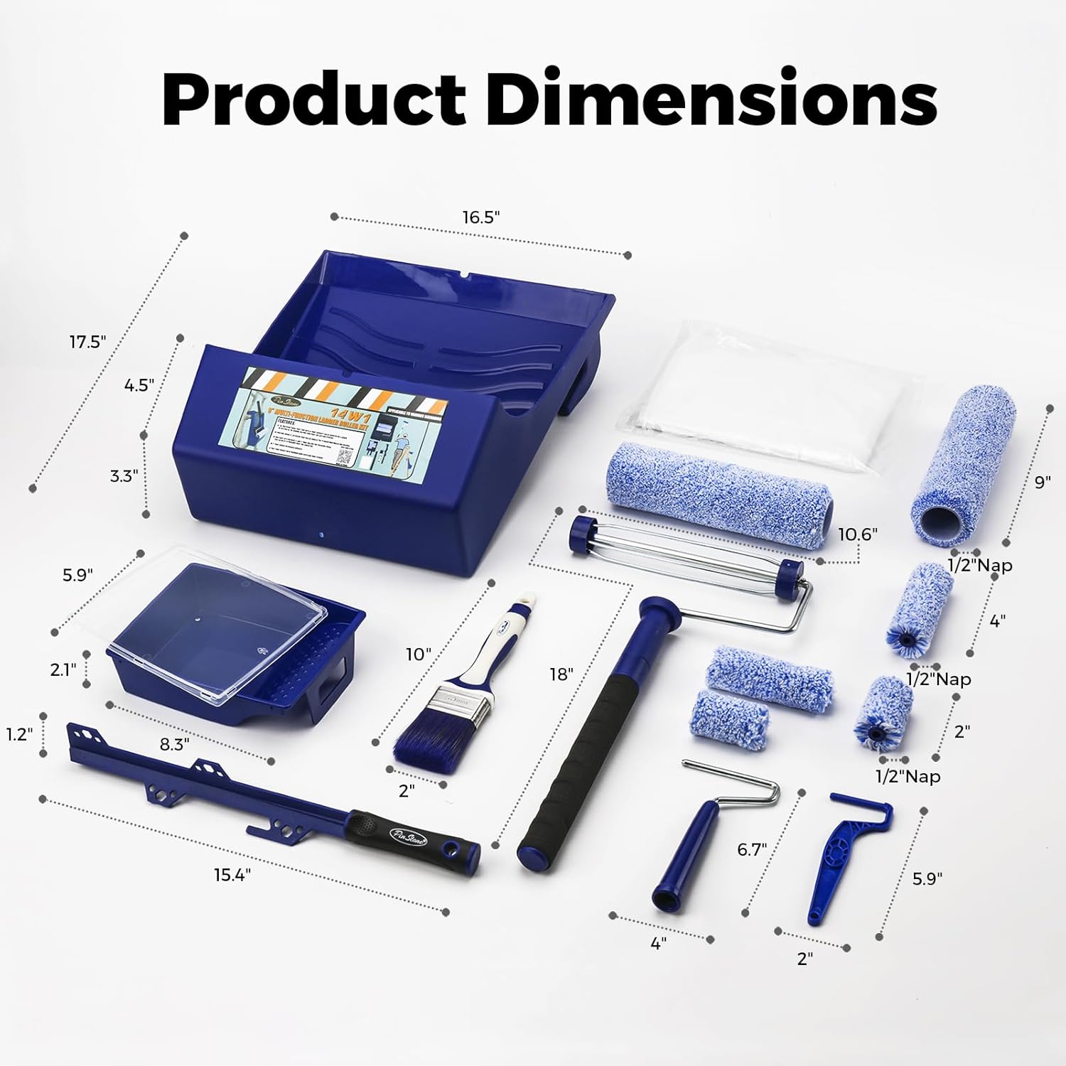 15pcs Paint Roller Kit - 12 Ladder Paint Tray, 9 Extendable Paint Roller (18-36 Inch), 4 2 Mini Roller Frame with Microfiber Covers, Large Paint Kit for Painting Walls, Ceilings, Floors