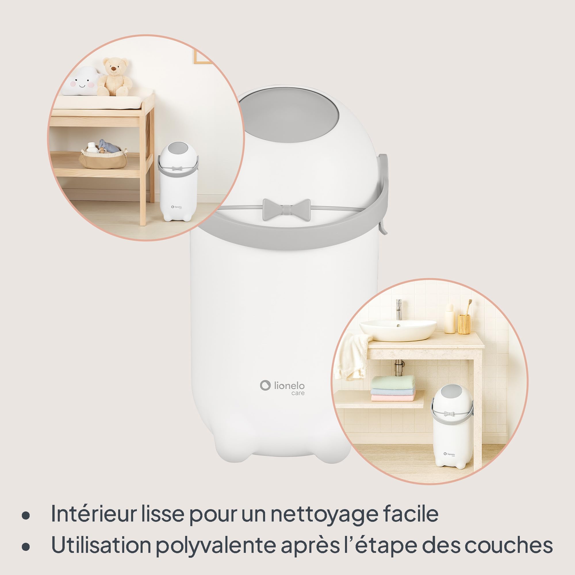Lionelo Purebin Poubelle à couches anti-odeurs 10 L conteneur hygiénique bébé Blanc