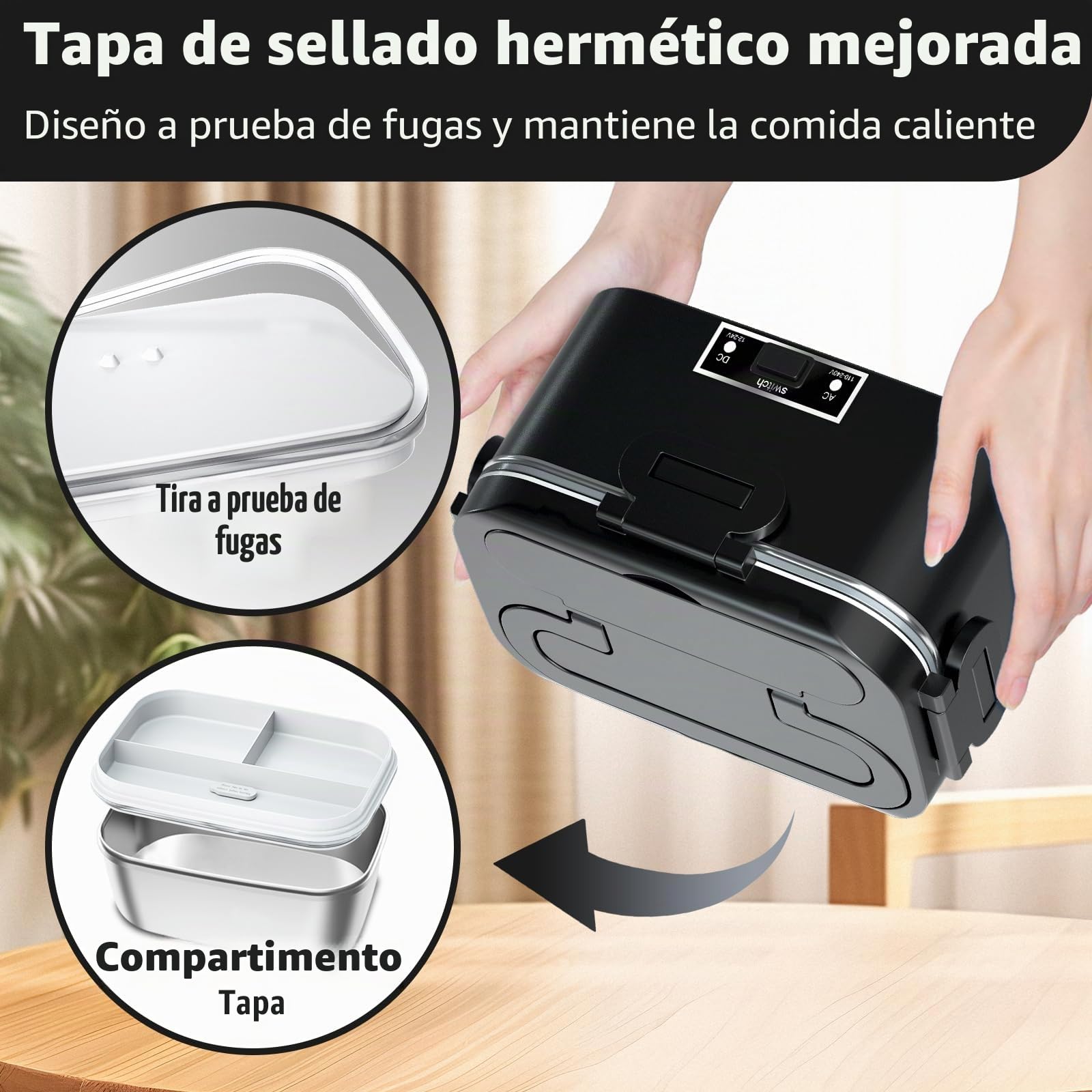 Fiambrera eléctrica de 100W, fiambrera portátil con calefacción 3 en 1, fiambrera extraíble de acero inoxidable, caja térmica aislada de 12V/24V/220V para coche/camión/oficina, con bolsa aislada