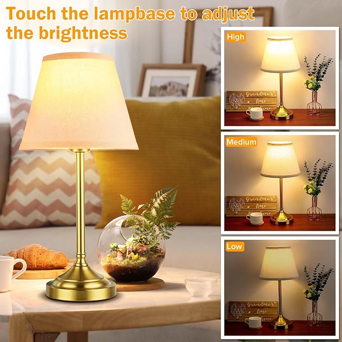 Gold Table Lamps Set of 2, Touch Control &3-Way Dimmable,Vintage Brass Bedside Lamps with LED Bulbs for Nightstands Bedroom Living Room Office miniatura 3