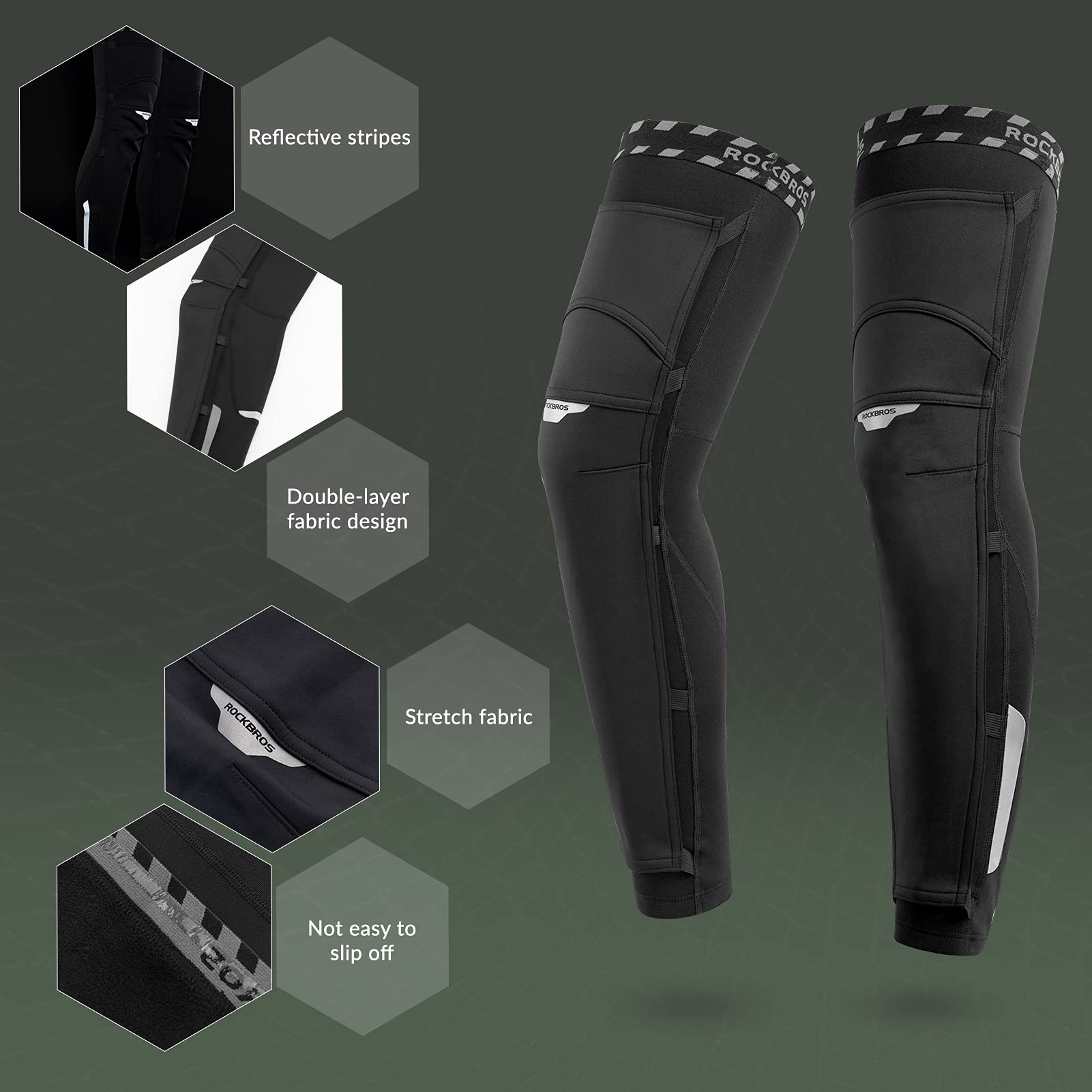 ROCKBROS Perneras Térmicos, Calentadores de Piernas de Invierno para Ciclismo Running Deportes, Unisex Adulto, 1 Par