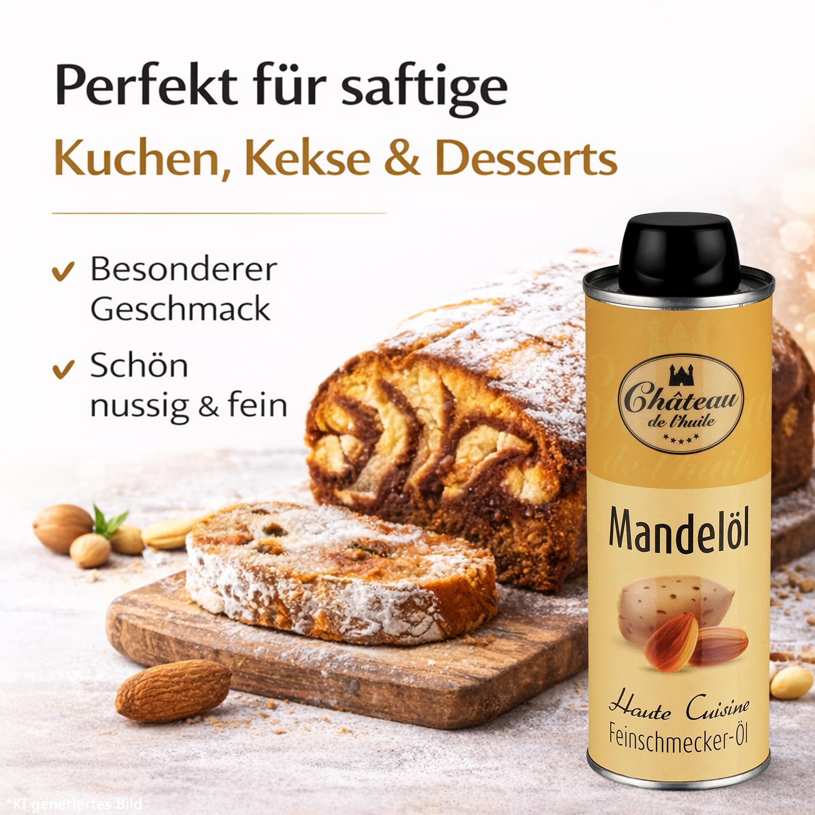 Château de l’huile Back-Set 3er – Premiumöl-Set, Gourmet Öl Geschenkset | Mandelöl, Aprikosenkernöl & Haselnussöl – Kaltgepresst & geröstet – Ideal zum Backen, Verfeinern & Genießen