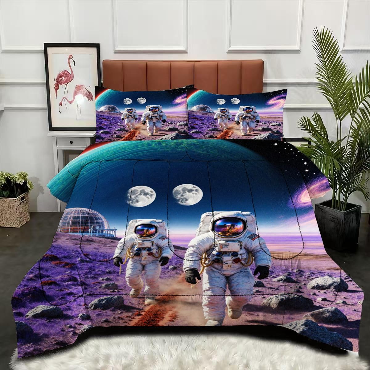 Couette légère et douce en microfibre respirante motif astronaute 240x260 cm