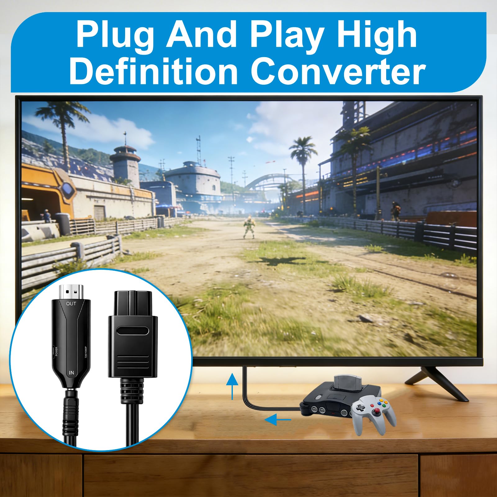 Convertidor N64 a HDMI Adaptador N64 a HDMI 1080P Convertidor Audio Video de Plug and Play para NGC Gamecube y SuperSNES a Interfaz Multimedia HD
