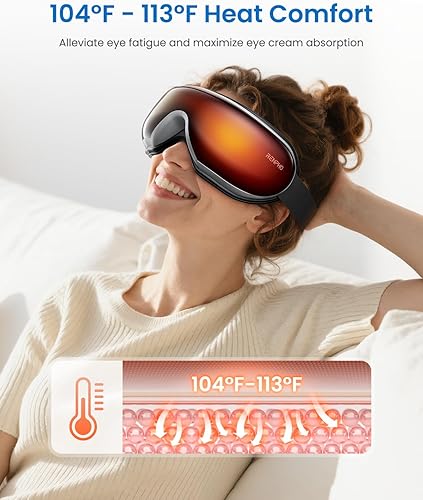 Miniatura 10 de RENPHO - Masajeador de ojos con calor masajeador de calor recargable con música Bluetooth para relajar y reducir la tensión de los ojos ojeras y A-
