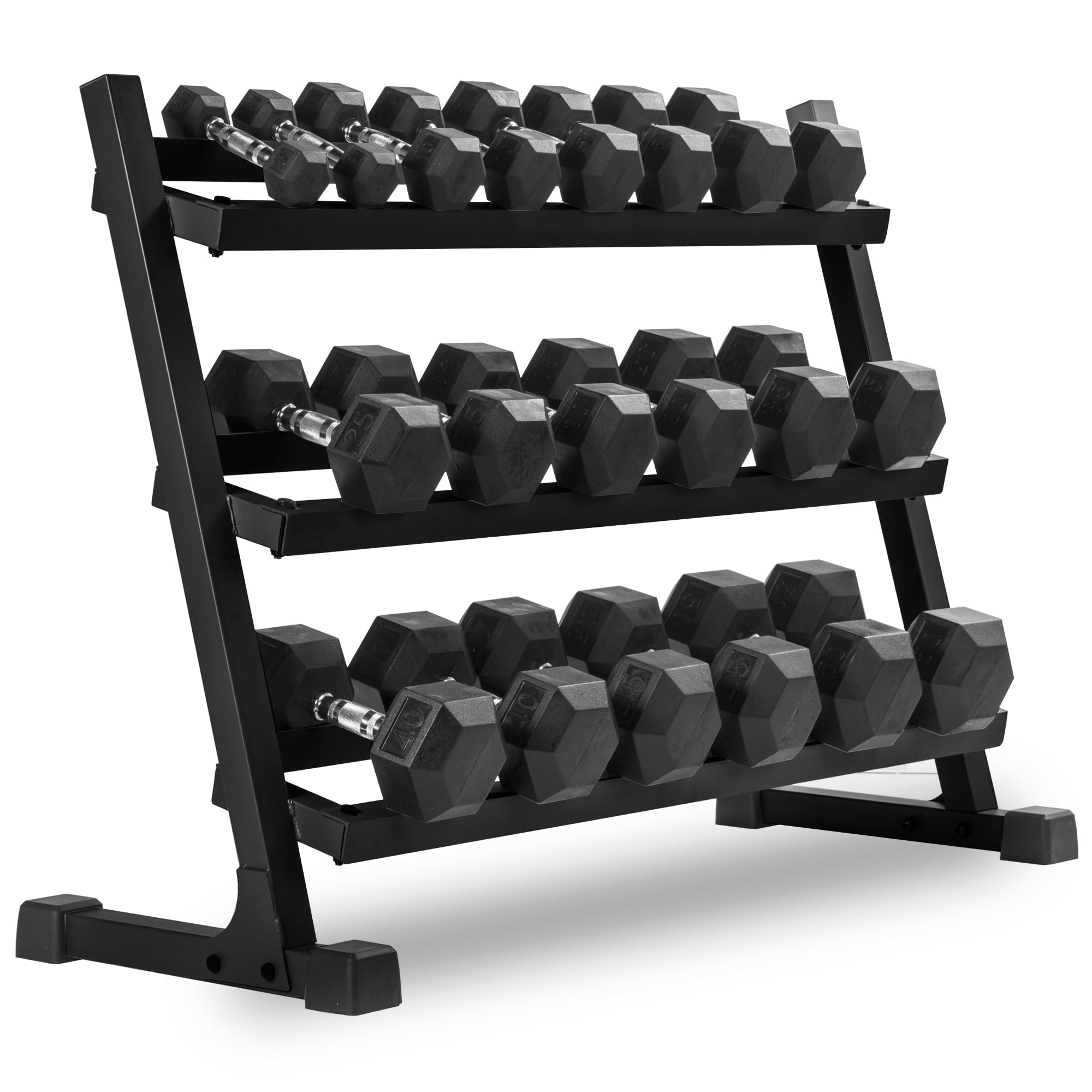 XMARK 5-50 Pound Dumbbells Weight Set (10 Pairs) with Weight Storage Rack, Gray or Black Storage