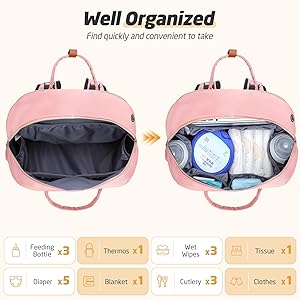 Tonyeee Diaper Bag Backpack - Extra Large Diaper Bag for 2 Kids Twin, Travel Baby Bags for Mom Dad 25-37L Expandable with Changing Pad Earphone Hole, Solid Pink