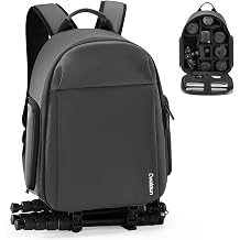Cwatcun Camera Bag Backpack for Travel Photography Bag with Tripod Holder, Compact Camera Backpack Case for Canon Nikon Sony DSLR SLR Mirrorless Camera,Lens or Accessories, Grey