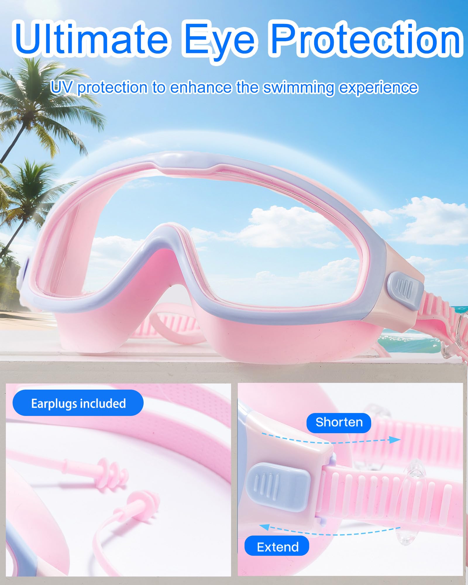 Occhialini da nuoto per bambini dai 6 ai 12 anni, visione ampia, anti-appannamento, protezione UV, nessuna perdita, per ragazzi e ragazze