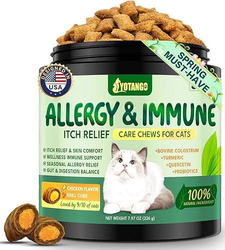 YOTANGO Alivio de la alergia de gatos 3 en 1 para gatos gatitos, 500 masticables crujientes para la alergia de los gatos y alivio de la picazón