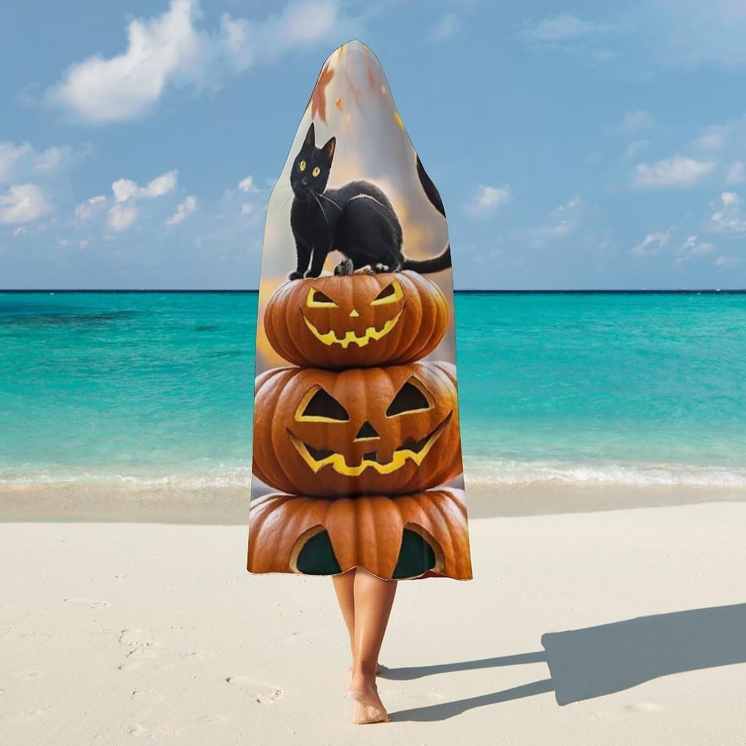 Pile Up Pumpkins Wearable Hooded Blanket, Ultra Soft Arctic Velvet Cape Cloak Unisex - Cozy Wearable Blanket