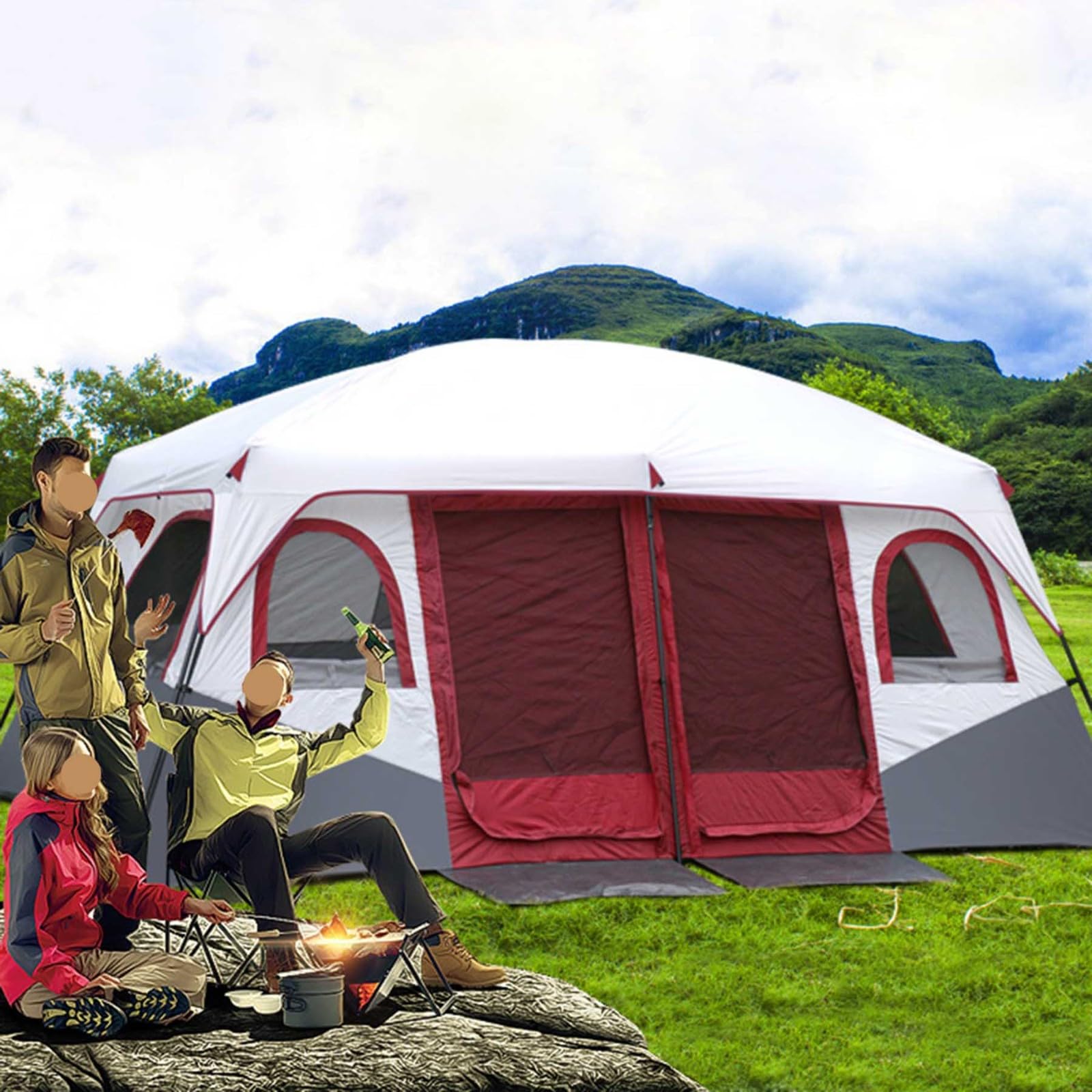 Tenda Grande FMBLDM Impermeabile per 8-12 Persone con 2 Camere da Letto Familiari