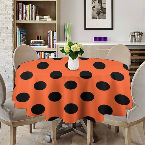 Miniatura 3 de Curdesi Mantel redondo lavable con lunares negros sobre naranja, 60 pulgadas, para cocina, comedor, fiesta, decoración moderna