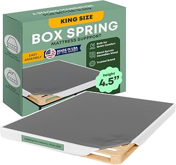 Greaton, 4.5 King Box Spring Only for King Size Bed Amish-Made in The USA Solid Wood Mattress Foundation with Stable & Quiet Support Flat-Packed & Easy Assembly