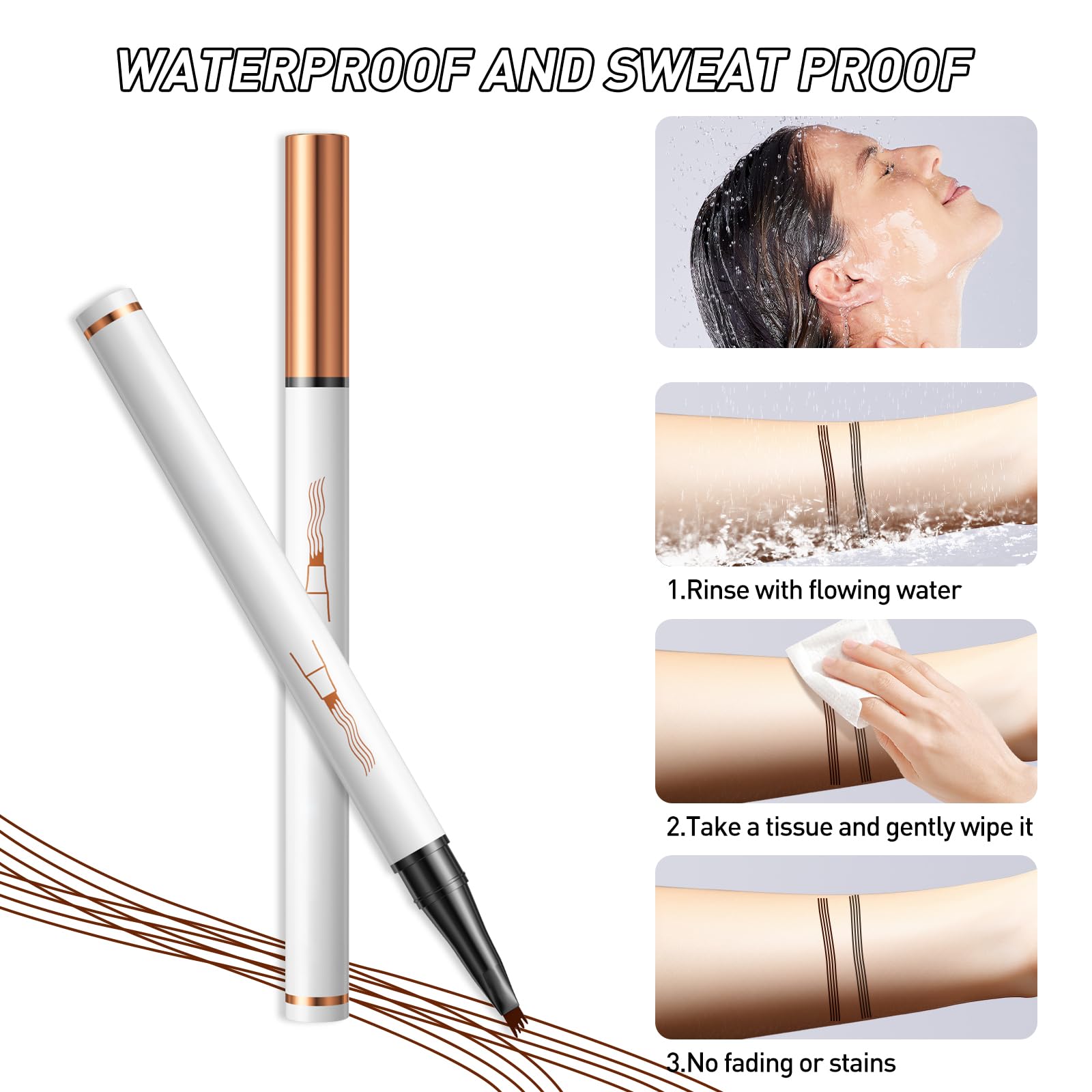 Magic Eyebrow Pencil, Kaluofan Liquid Tip Eyebrow Pen, 3D Waterproof Eyebrow Pencil Contouring Pen - Image 4