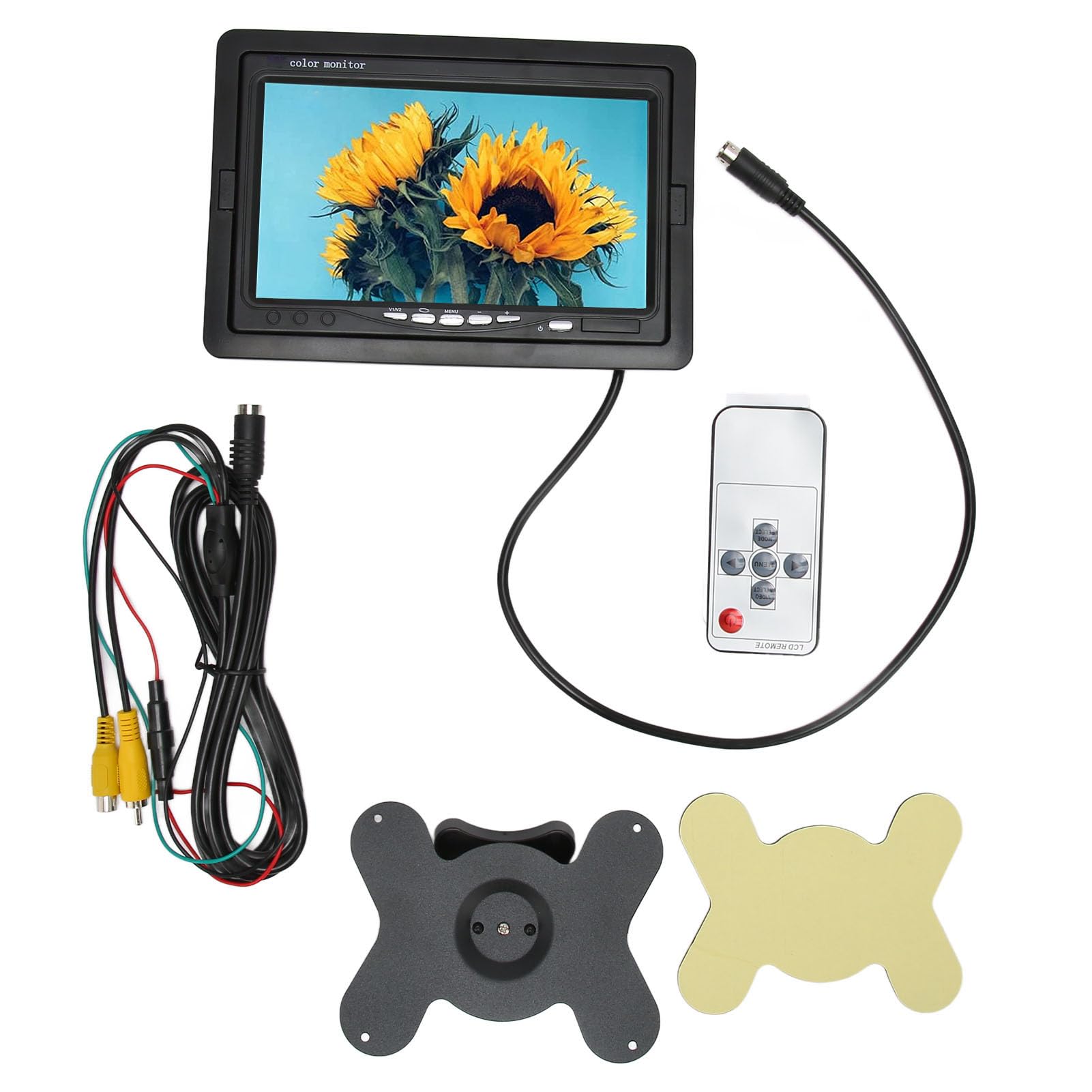 Monitor de Cámara de Visión Trasera HD de 7 Pulgadas, Vista de Vídeo Dual con Pantalla Dividida, 2 Entradas AV, Fácil Instalación, para Cámara de Vigilancia con DVD para Coche
