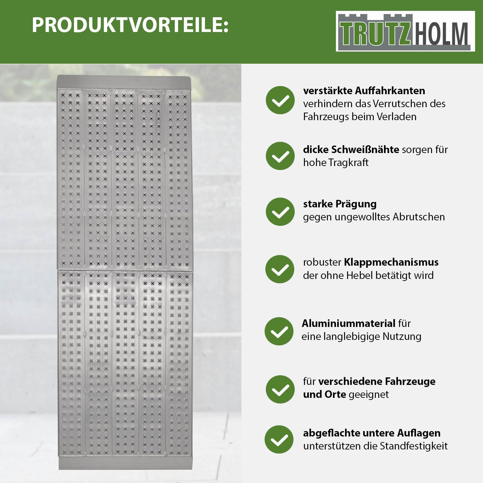 TRUTZHOLM 1 x Auffahrrampe extrabreit 70 cm klappbar 213 cm Länge 400 Kg Traglast Alu Rampe Verladerampe Eventrampe