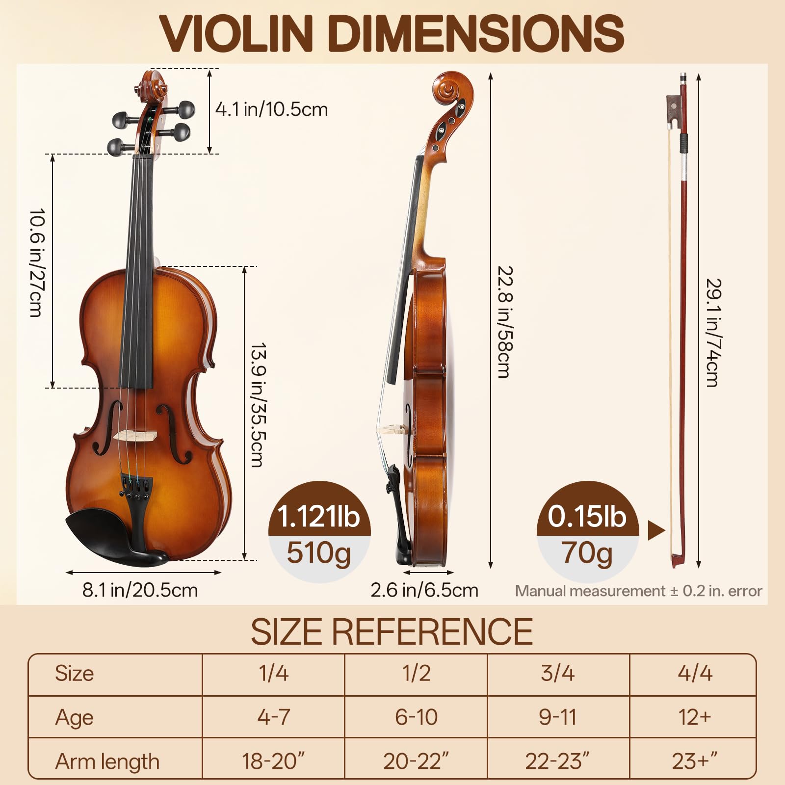 Kmise Kit de iniciación de violín de tamaño completo 4/4 aprobado por maestros para adultos, principiantes, estudiantes, violines acústicos de ébano de alta densidad, paquete de violín con funda, arco