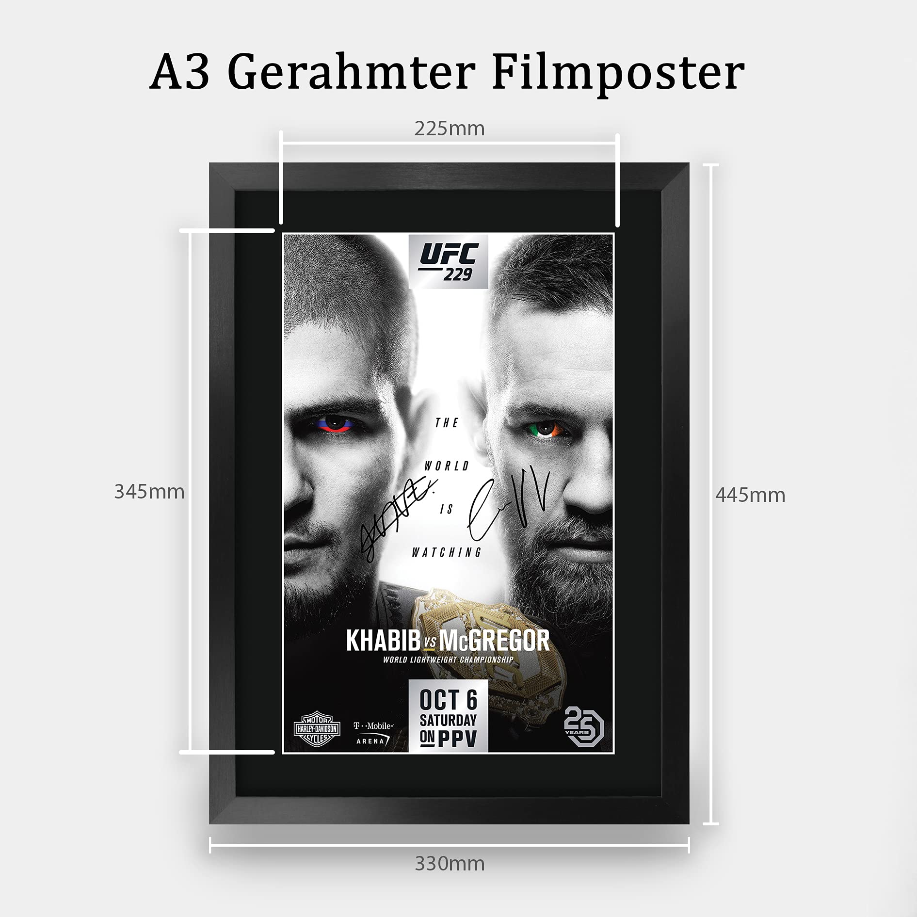 HWC Trading UFC 229 Fight Khabib Nurmagomedov vs Conor McGregor Gifts, gedrucktes Autogramm für UFC-Fans, gerahmt, A3