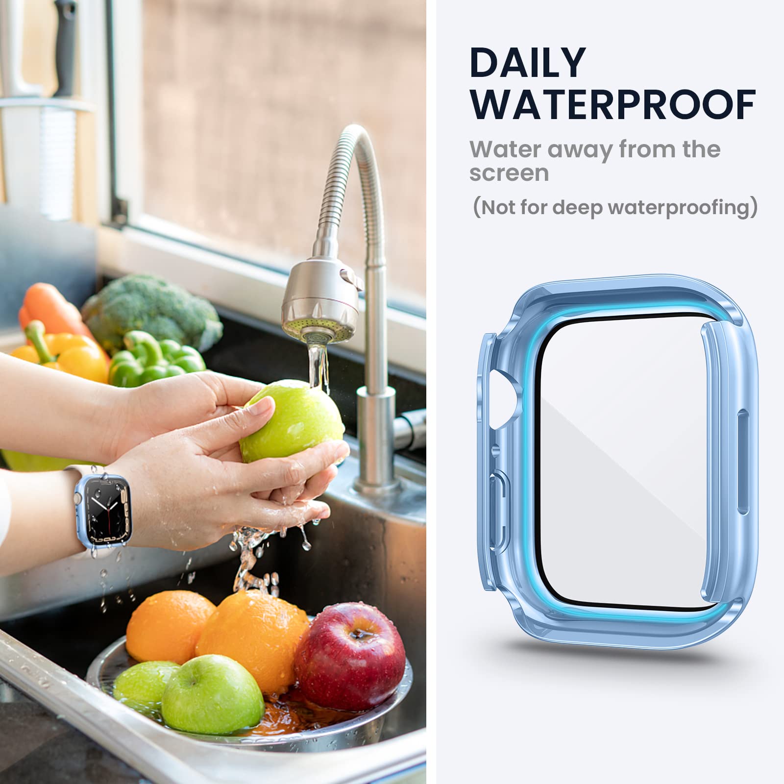 Tensea - Funda protectora de pantalla impermeable para Apple Watch, serie SE, 6, 5, 4 de 1.575 pulgadas, accesorios para iWatch, cubierta protectora de policarbonato para iWatch con película de vidrio