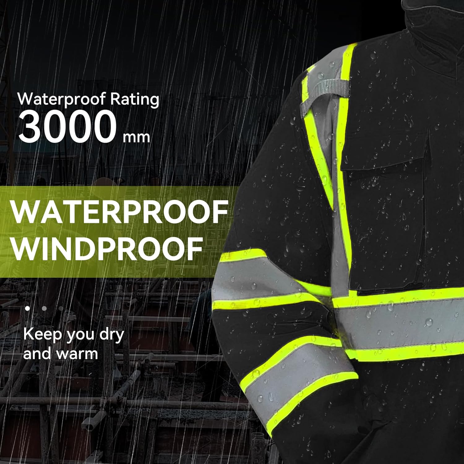 Safety Work Bomber Reflective Jackets for Men, Winter High Visibility Fleece Liner Jacket ANSI Compliant Waterproof - Image 4