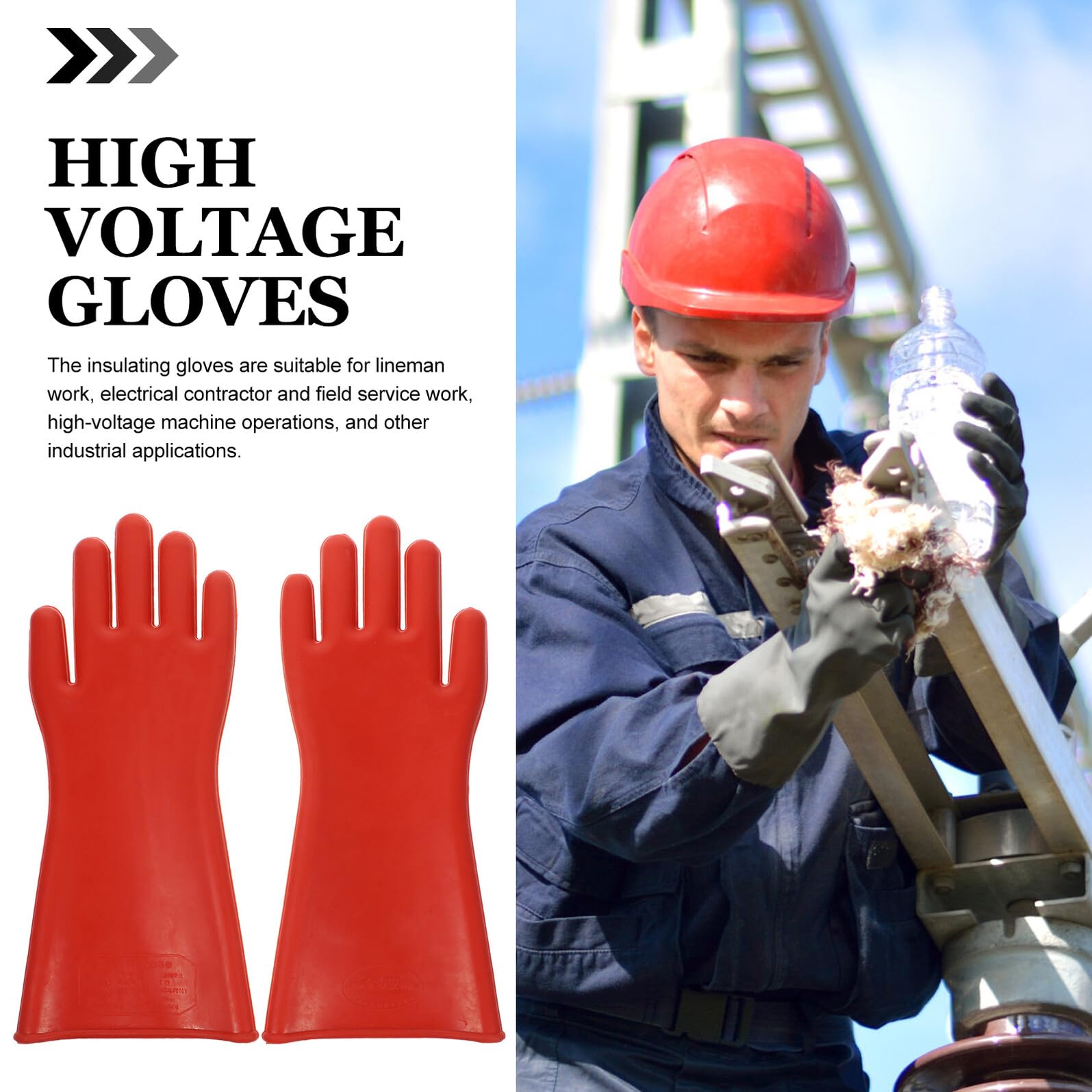 GARVALON Moufles et Résilience en Caoutchouc Rouge Électriques Isolants Adaptés à la Pression Haute Résistance pour Électricien aux Travaux Haute Tension et Chantier Extérieur