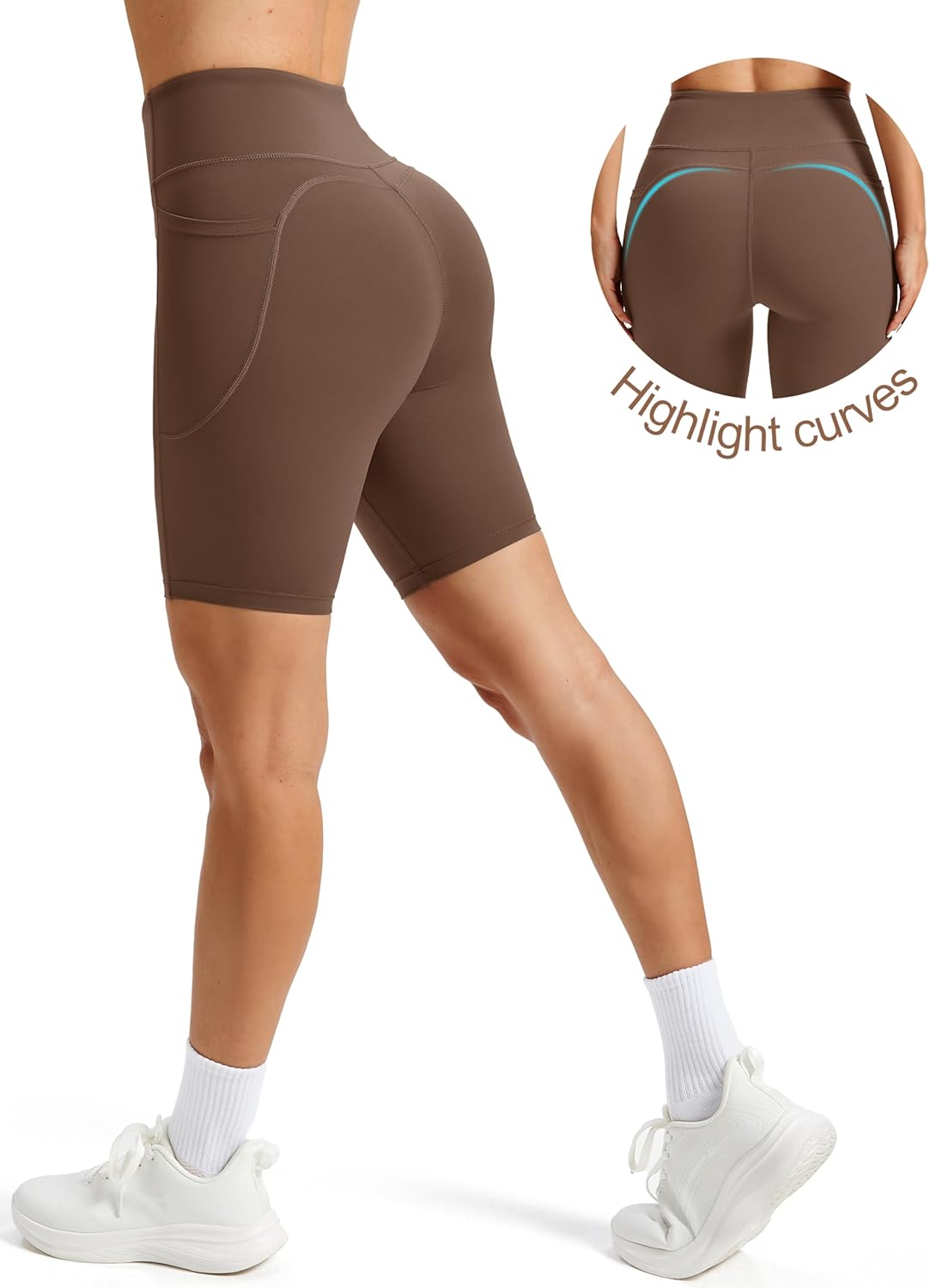 MAGCOMSEN Women's 8" Biker Shorts No Front Seam High Waisted Yoga Workout Gym Spandex Shorts with Pockets Tummy Control - Image 4