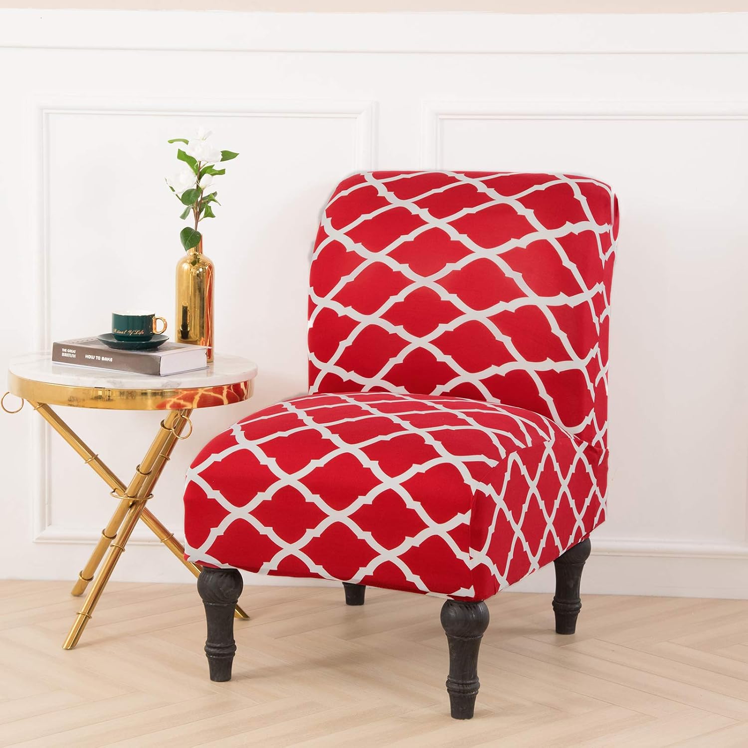 TOPCHANCES Armless Accent Chair Cover, Stretch Armless Chair Slipcovers for Accent Chair, Modern Slipper Side Chairs Cover Single Sofa Chair Covers for Home Hotel (Red)