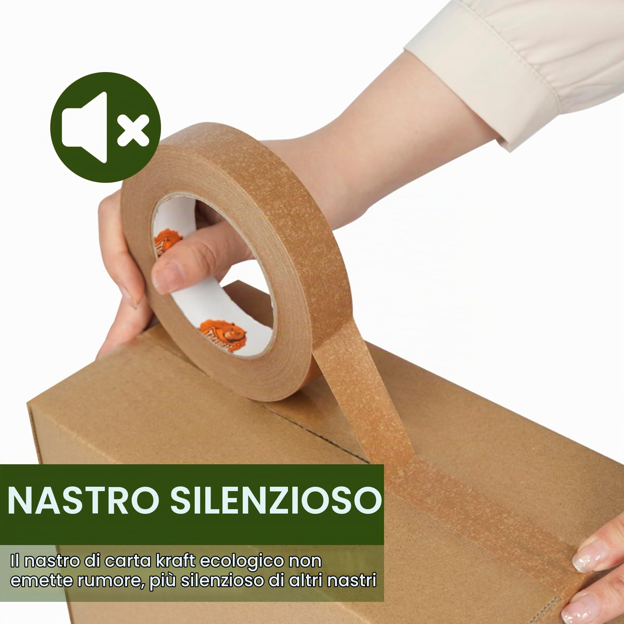 TAPEBEAR Nastro Eco-Friendly in Carta Kraft, 24mm x 50m, Biodegradabile per Packaging e Mascheramenti, 12 Rotoli