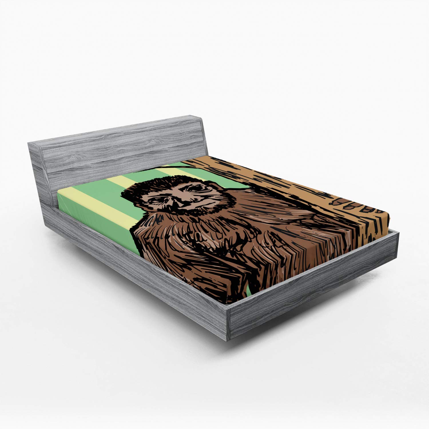 Ambesonne Bigfoot 2 Pack Fitted Sheet, Mysterious Yeti Sketch, Bed Cover All-Round Elastic Deep Pockets 2 Pieces, Package Contains 2 California King Fitted Sheets, Brown Teal