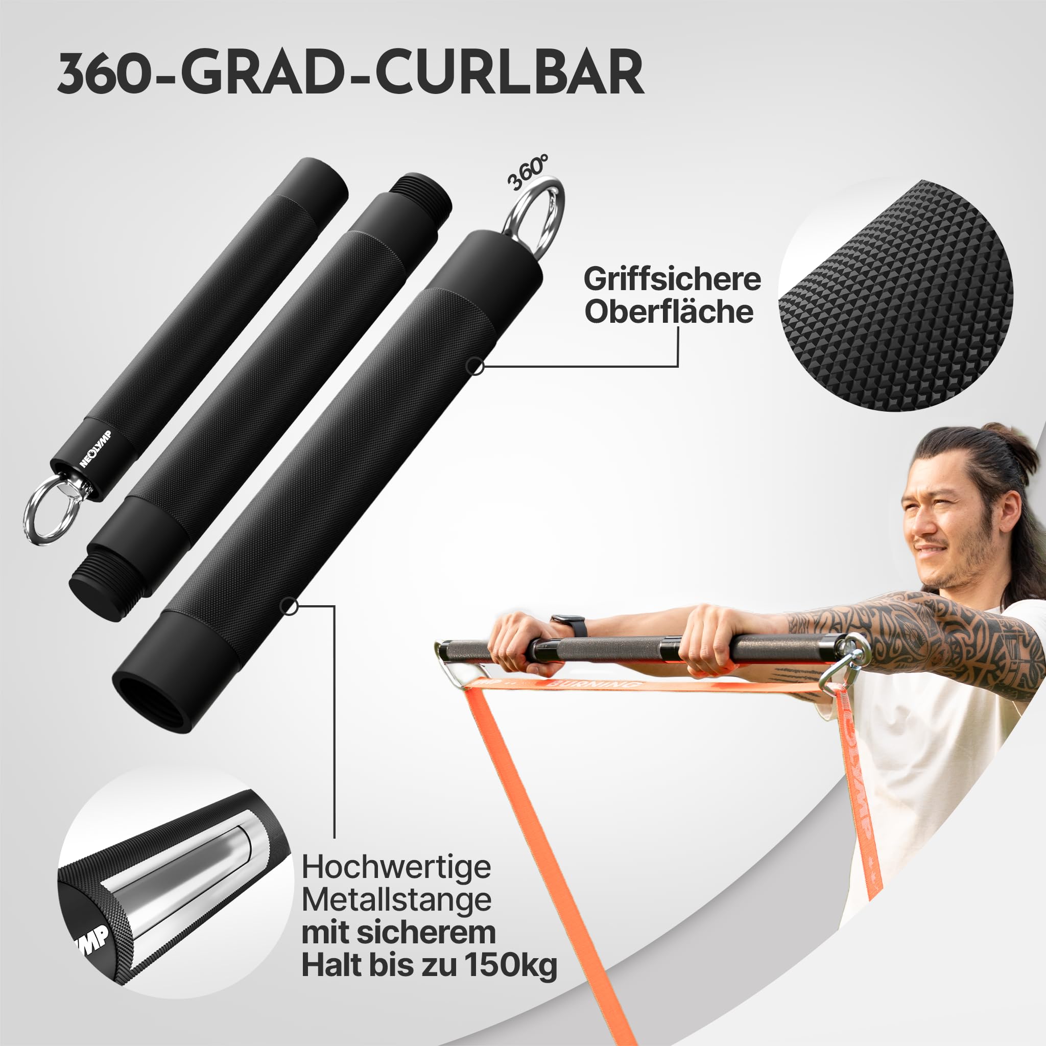 NEOLYMP Lange Fitnessbänder Stoff mit Fitness Zubehör - waschbare Resistance Bands, Widerstandsbänder, Gymnastikband, Fitnessband, Trainingsbänder, Klimmzugbänder, Krafttrainingssets