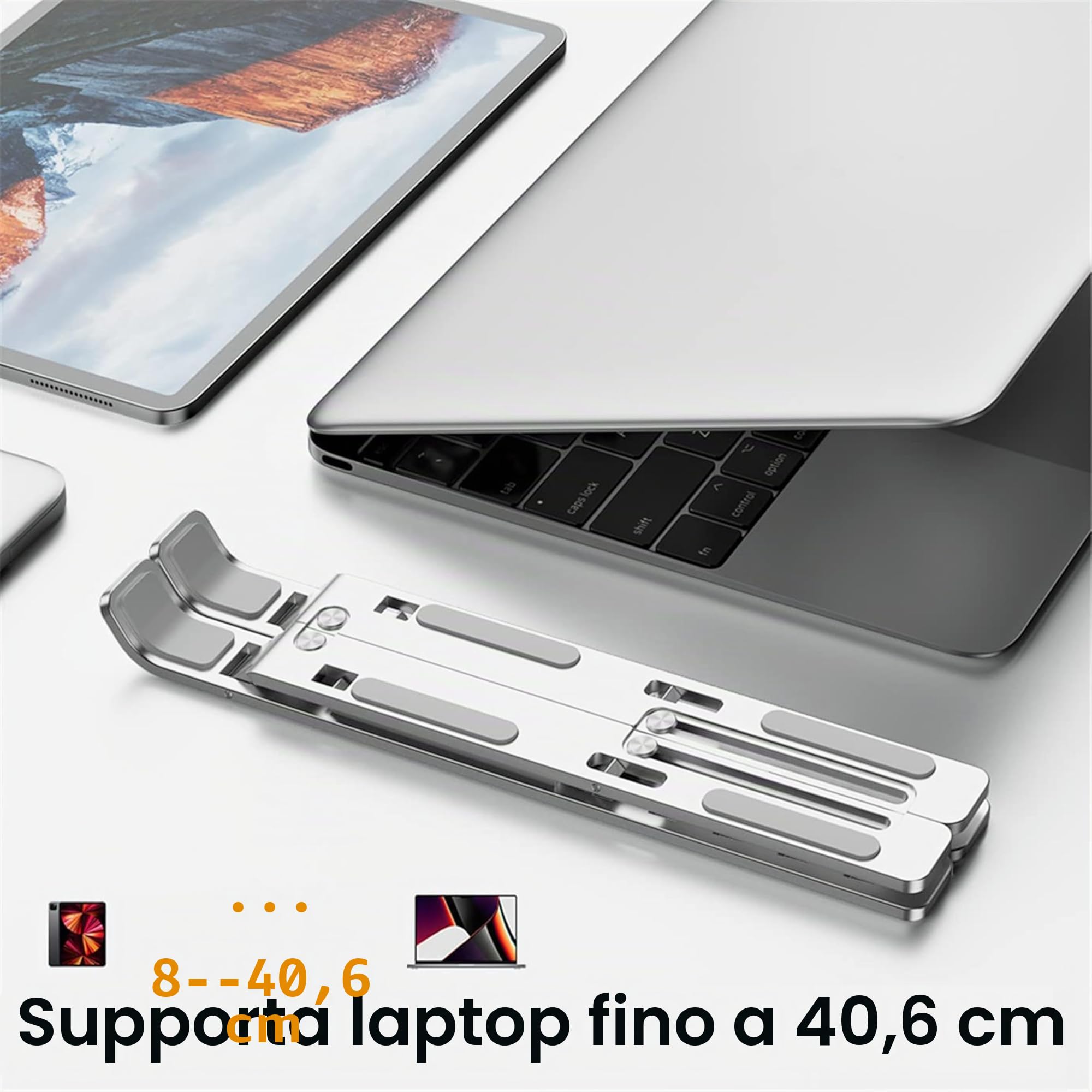 AiTodos Supporto Laptop in Lega di Alluminio, Pieghevole, Antiscivolo con Ventilazione, Regolazione a 6 Marce
