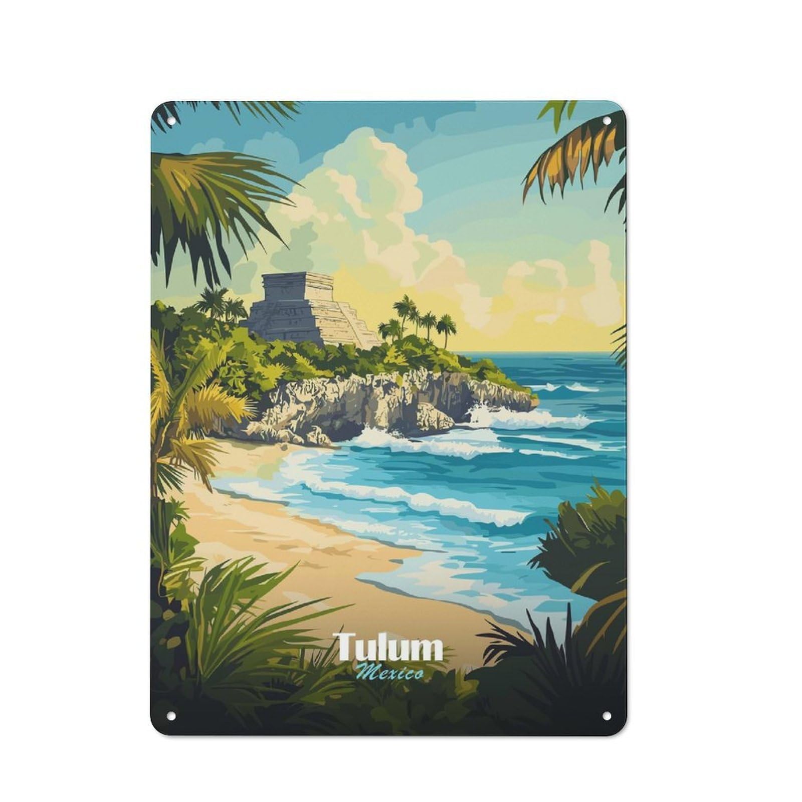 Metal Wall Plaque with Tulum Mexico Travel Design 40x30cm, Retro Room Wall Plaque for Home, Shop, Pub Or Studio Wall