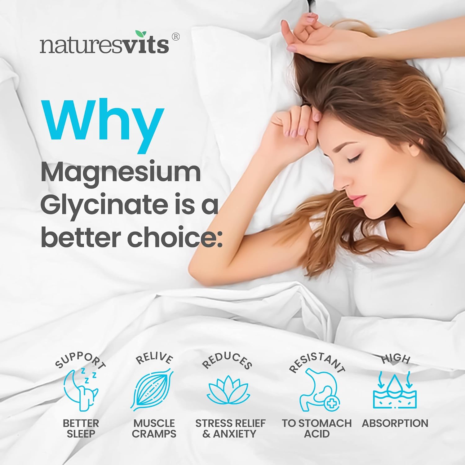 Magnesium Glycinate Capsules, 250 mg – Bisglycinate Natural Night Time Supplement to Promote Sleep and Calm, Reduce Restless Legs and Relieve Muscle Cramps – Suitable for Women and Men