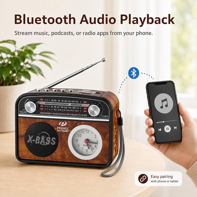 Radio portátil AM/FM con Bluetooth estilo vintage miniatura 3