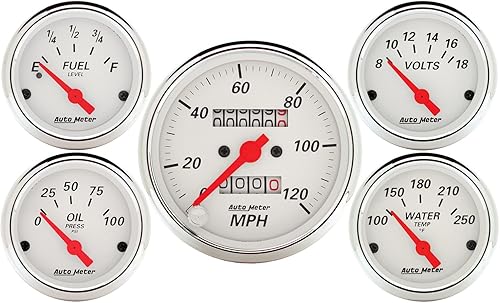 Auto Meter 1300 5 PC. KIT de calibre, 3-1/8" & 2-1/16", MECH. velocímetro, blanco ártico