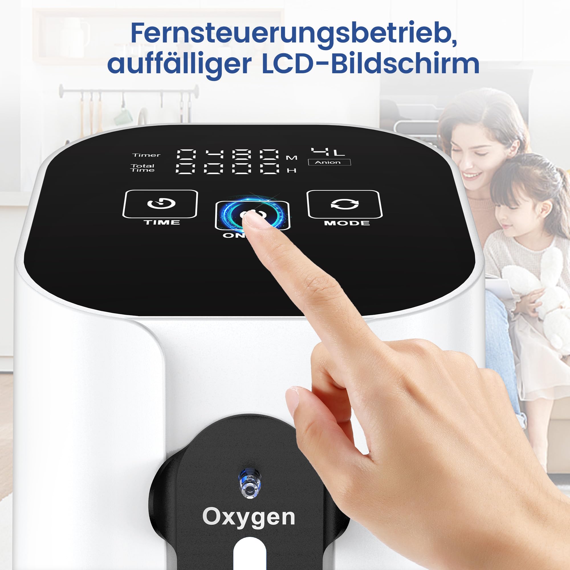 Tragbarer Sauerstoffgerät für Zuhause, 1-4L/min Einstellbar, 90% Sauerstoffkonzentration, Sauerstoffkonzentrator für Reisen, Büro und Alltag, 2.6 kg Leicht & Kompakt, Timerfunktion, LCD-Bedienung