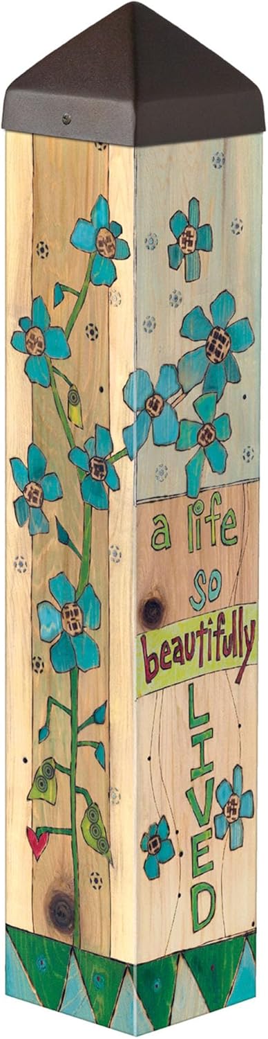 Studio M Art Pole, PVC Weather Resistant Pole with Vinyl Bowl 20 inches Tall Outdoor Decoration for Gardens, Patios, Yards, Landscaping and Birding Accessories, A Life So Beautifully Lived