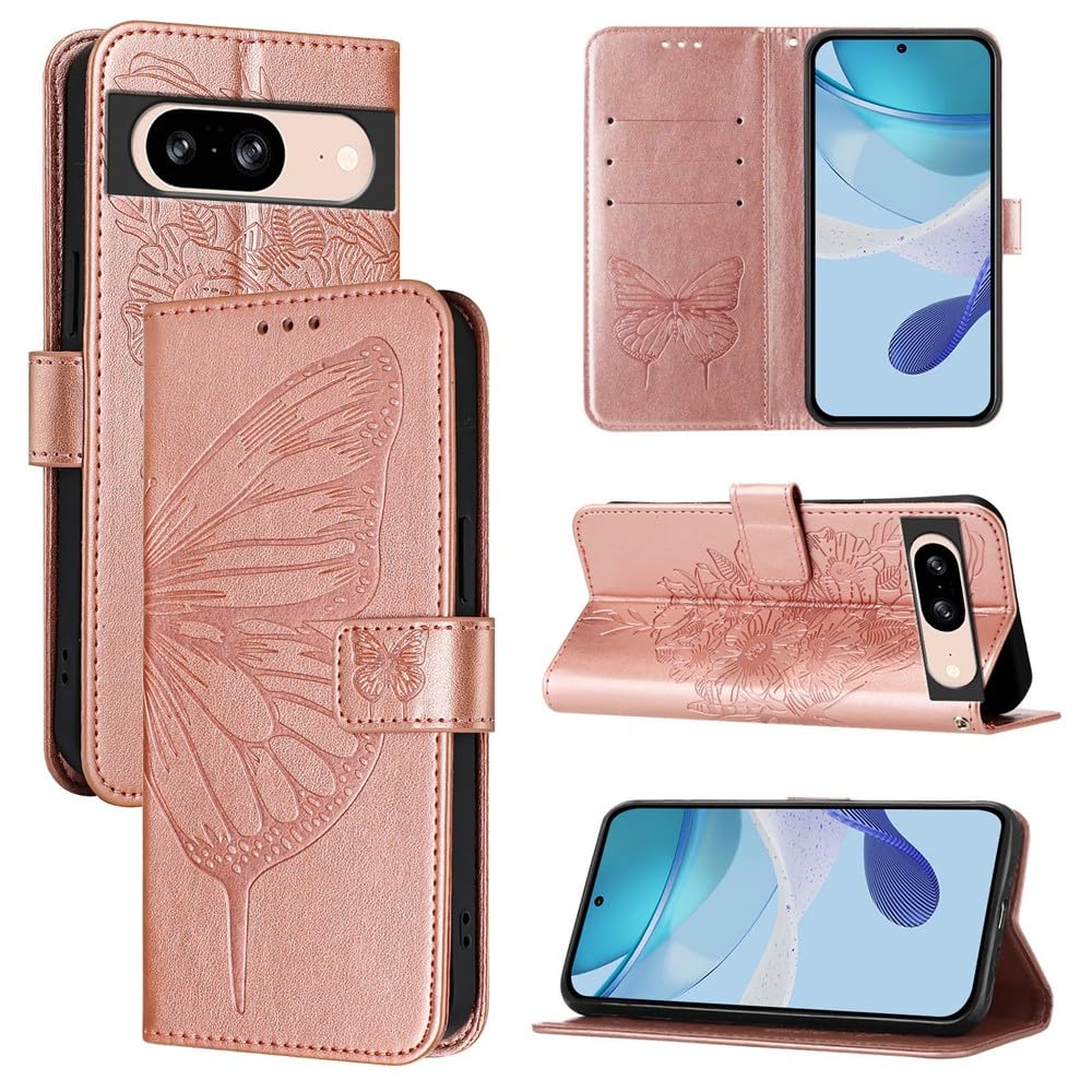 Étui en cuir Google Pixel 7 Pro or rose premium à rabat papillon - 8