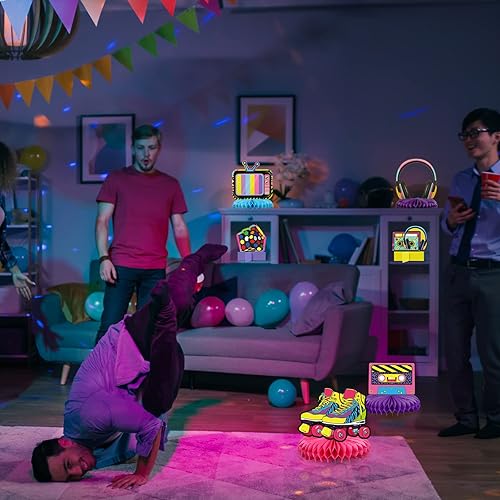 Miniatura 5 de Pasimy 16 piezas de decoraciones de fiesta de los años 80, centros de mesa de nido de abeja de los años 80, 3D, hip hop, decoración de mesa