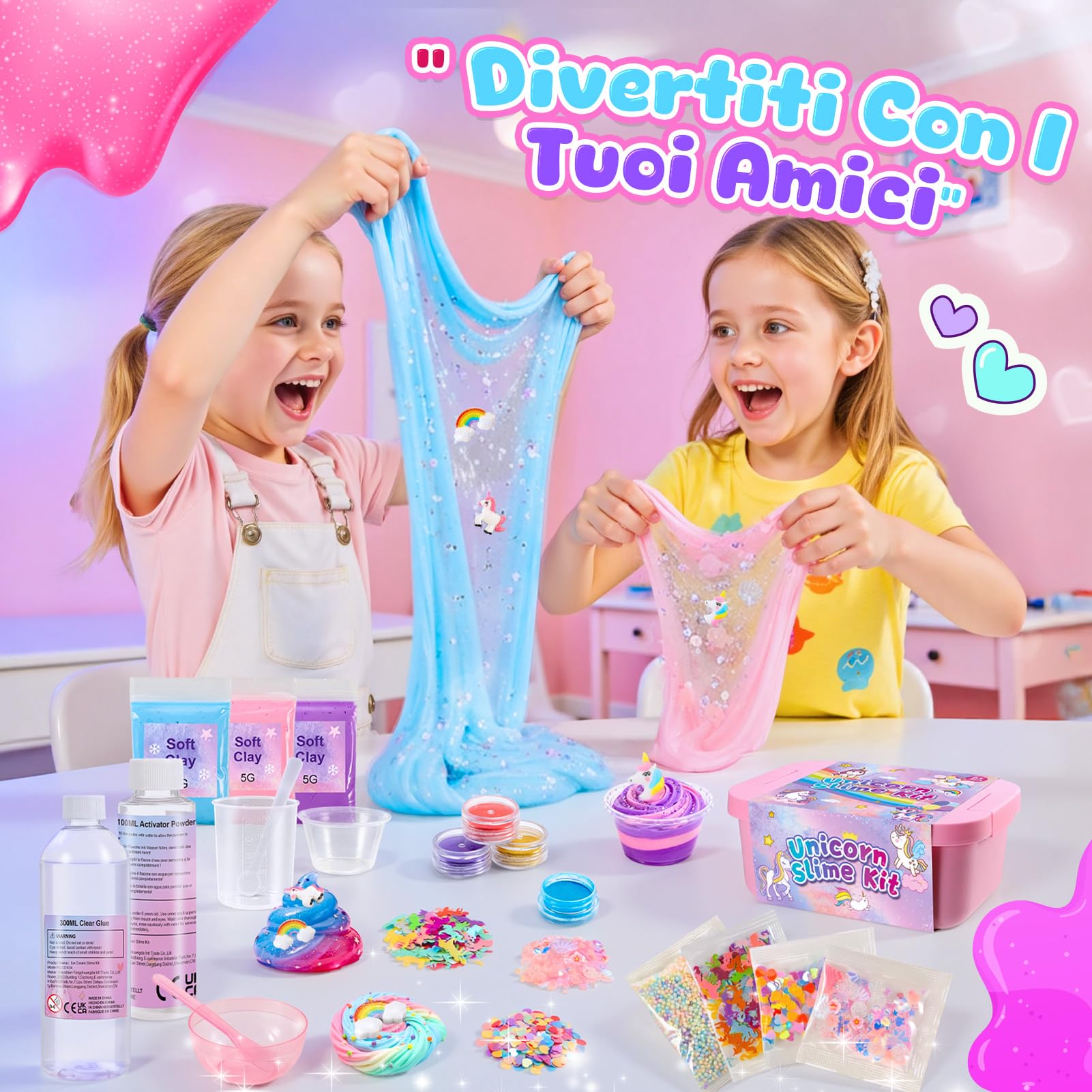 iKidiki Slime per Bambini, Giochi Bambina 6 7 8 9 10 11 12 Anni Femmina Unicorno Slime Fluffy Regalo Bambina 6 7 8 9 10 11 12 Anni DIY Fluffy Butter Slime Kit Unicorno Bambina Regalo Compleanno
