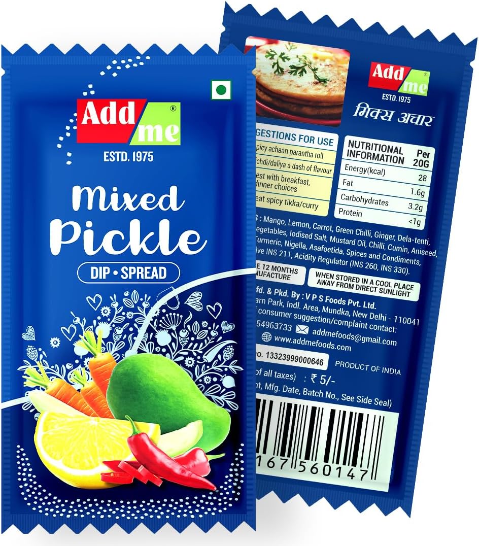 Add me Achar Mixed Pickle 12gm Sachet chotu pack, Each Mix achar 48 Sachet 576Grams, Hand Made Mix Achar, Deliciously Zesty Pickle for Avery Meal, Flavorful Mixed Pickle Medley