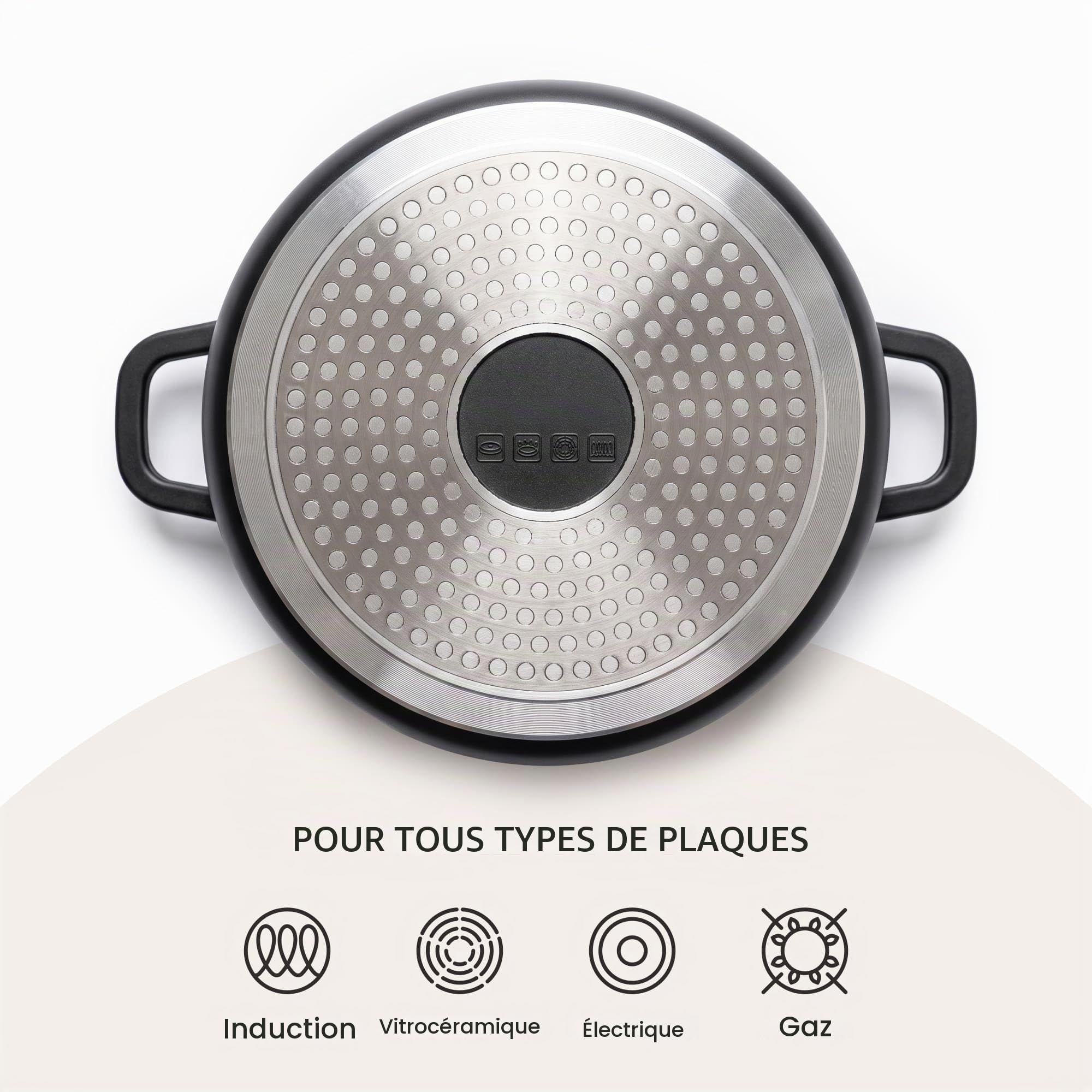 Casserole 13 L Marmite à soupe en fonte d'aluminium antiadhésive casserole à lait induction cocotte 36 cm avec couvercle en verre rôtissoire