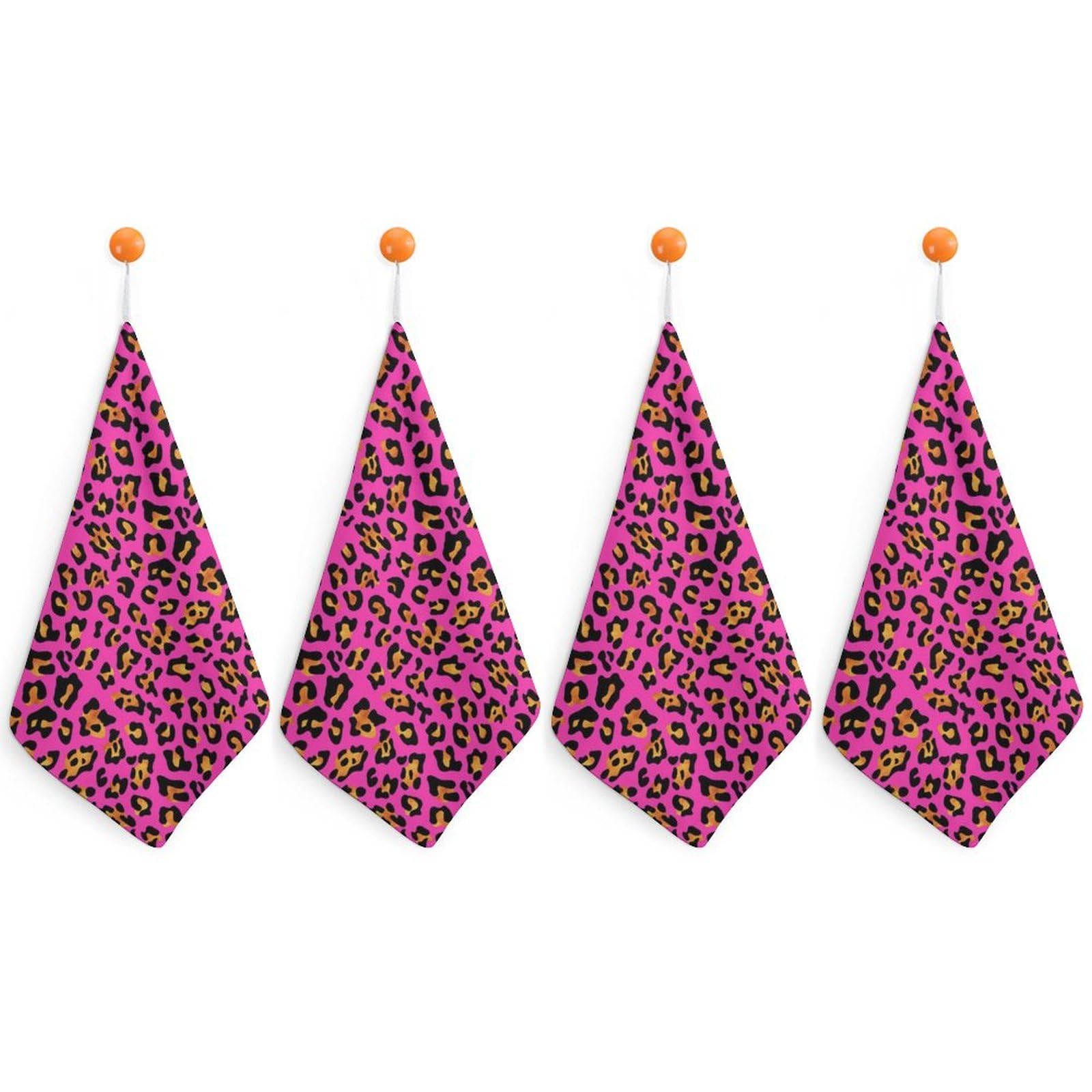 LEDFCVSU 4 Piece Hanging Hand Towels, Pink Cheetah Print Small Dry Hand Towel for Kitchen Bathroom