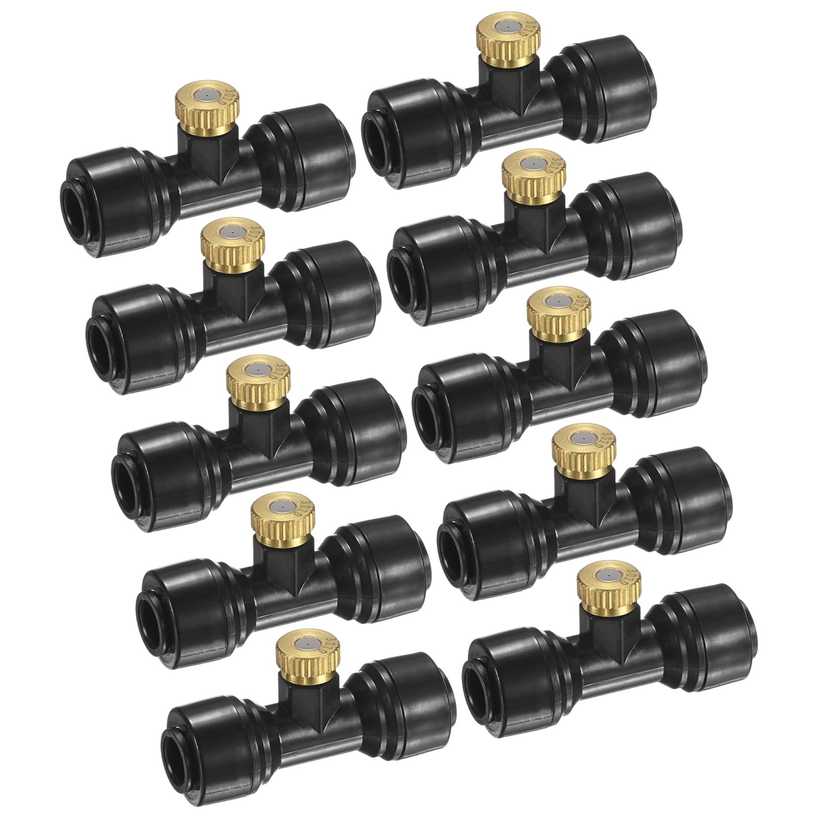 M METERXITY 10-Set Brass Misting Nozzles Tees, 0.012inch/0.3mm Orifice Heavy Duty 10/24 UNC Screw Thread Misting Nozzle Plug for 1/4 Inch Tubing Outdoor Spray Cooling System/Dust Control