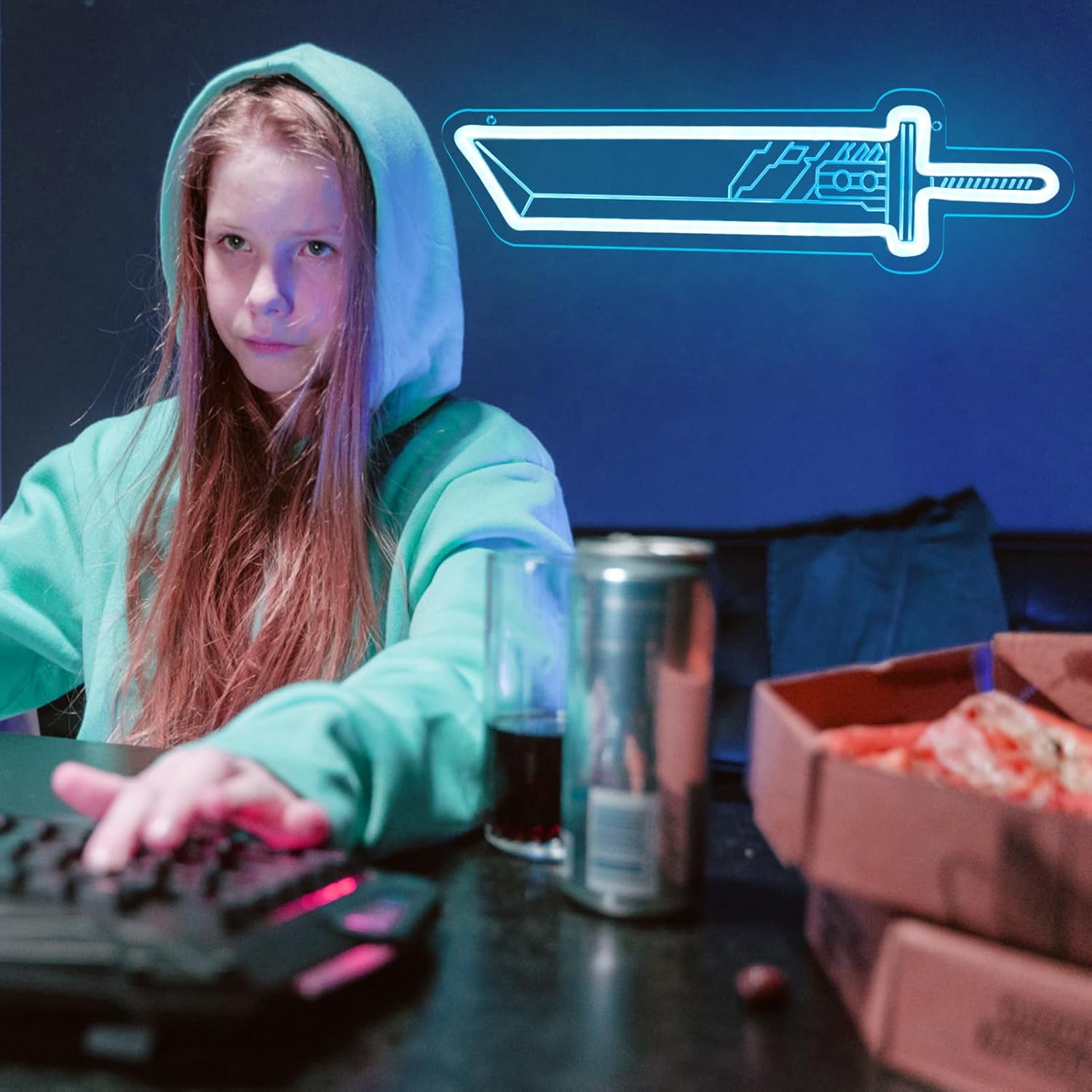 FF7 Cloud Buster Sword Neon Signs for Gameroom Wall Decor, Cloud Strife Steel Knife Neon Lights for Men Cave, Game Room Bedroom Neon for Bar Pub Teen Boy Gifts 15 * 5 IN - Image 5