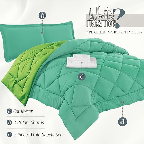 Miniatura 4 de Elegant Comfort Juego de sábanas y edredón de 7 piezas, lujoso de 1500 hilos, 7 piezas, tamaño King dividido, juego de sábanas y edredón, resistente