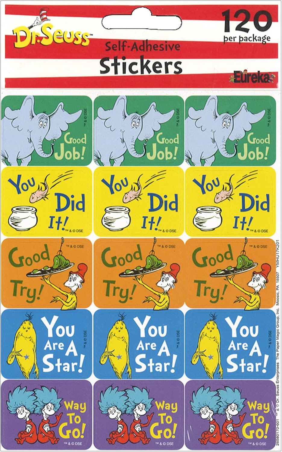 Eureka School Dr. Seuss Classroom Supplies Back to School Stickers, 120 pc, 1.4'' W x 1'' H, 658017