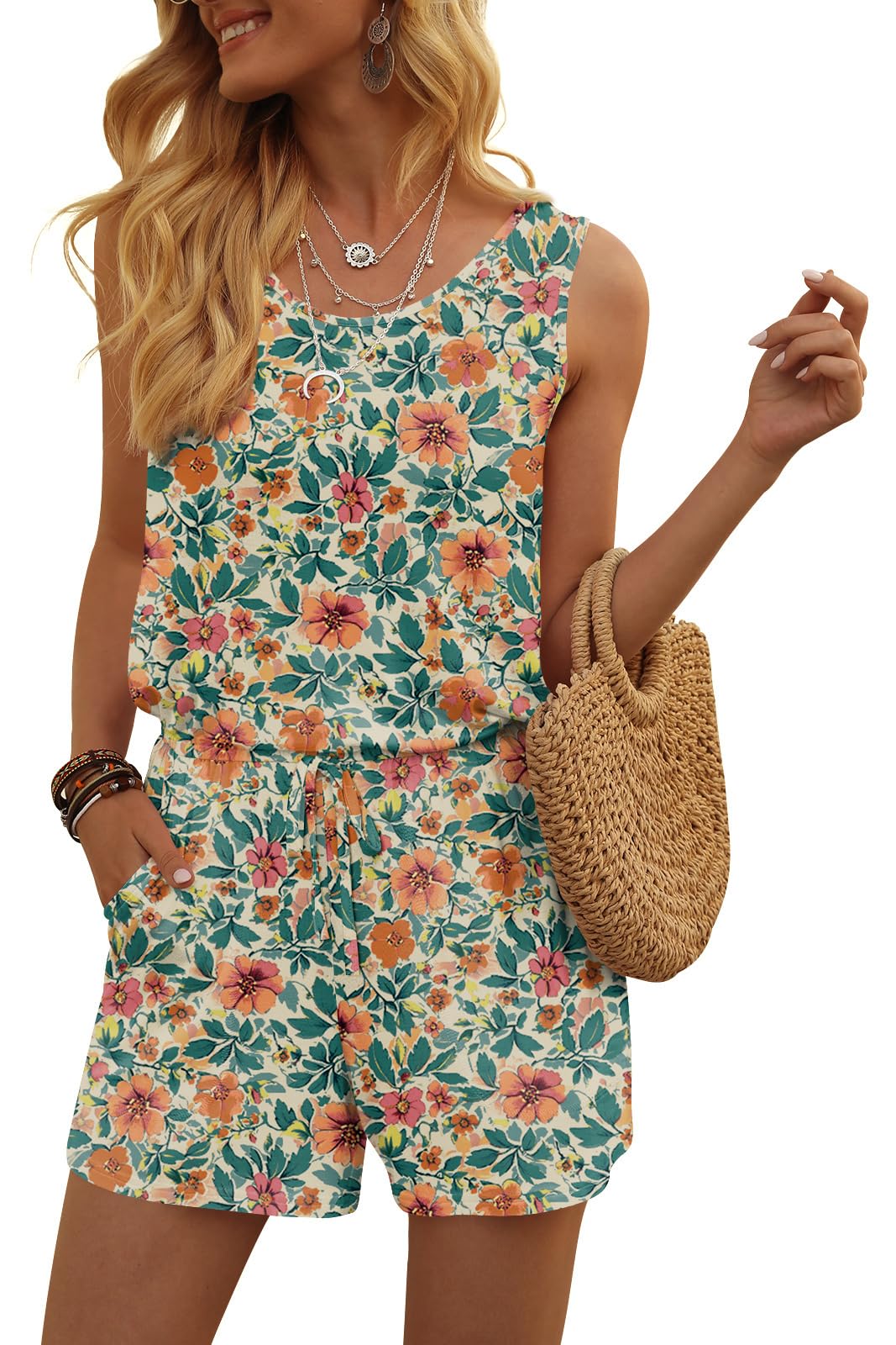 DouBCQ Womens Summer Casual Sleeveless Loose Jumpsuits Romper with Pockets