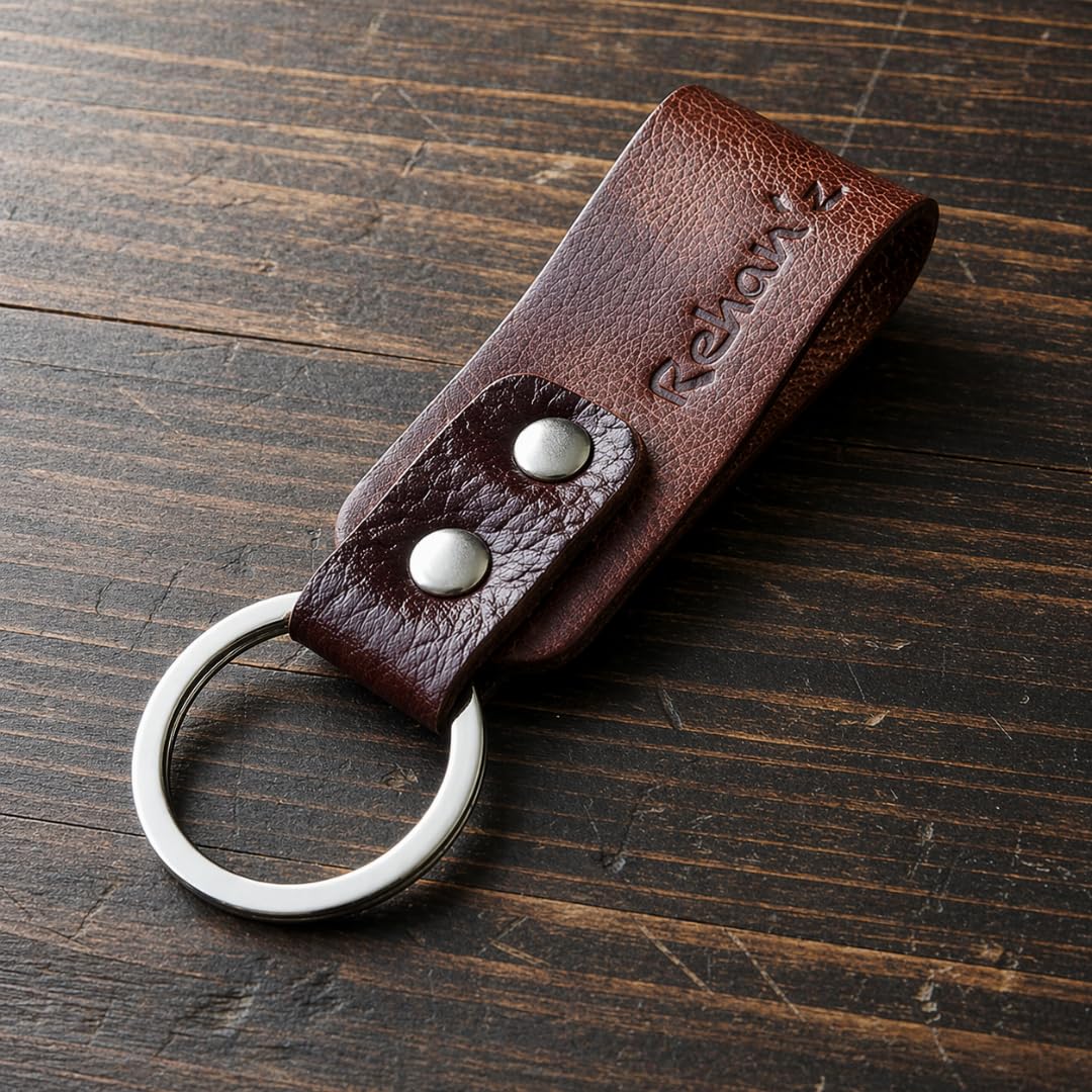 Rehan'z Leather Keychain for Men & Women | Stylish Brown Keyring